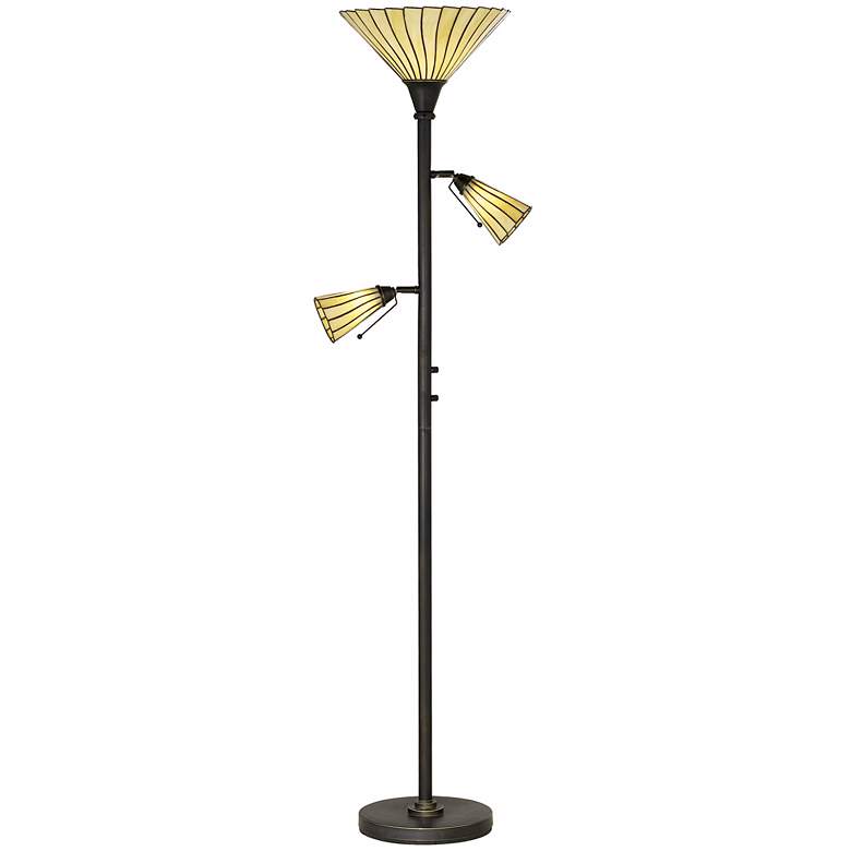 Image 1 Tiffany Style Pleated Glass Tree Torchiere Floor Lamp