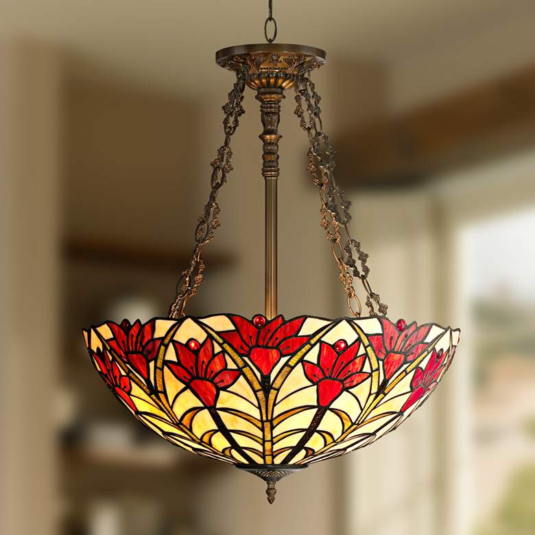 Image 1 Tiffany Style Ruby Flora 22 1/2 inch Wide Bronze Pendant Light