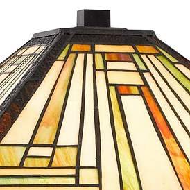 Image3 of Tiffany Wood Tone Stained Art Glass Table Lamp more views