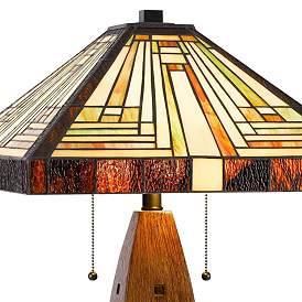 Image4 of Tiffany Wood Tone Stained Art Glass Table Lamp more views