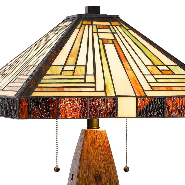 Image 4 Tiffany Wood Tone Stained Art Glass Table Lamp more views