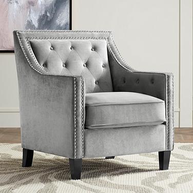 Tiffany35" High  Gray Fabric Tufted Armchair