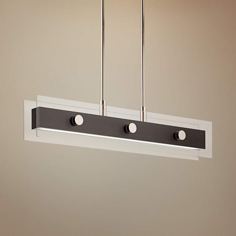 Image 1 Tig 34" Wide Walnut Wood LED Kitchen Island Light Chandelier
