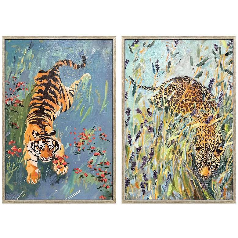 Image 2 Tiger/Leopard 19"W x 28"H Framed Art - Set of 2