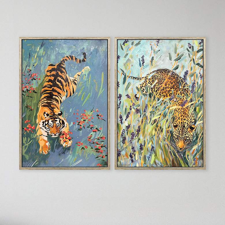 Image 1 Tiger/Leopard 19"W x 28"H Framed Art - Set of 2