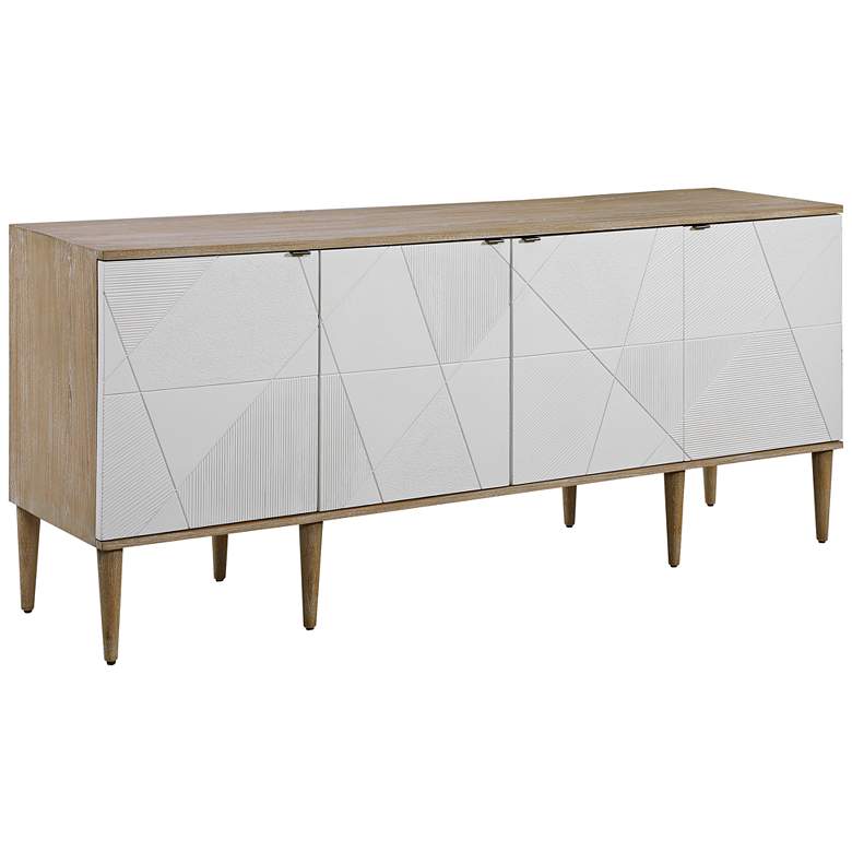 Image 2 Tightrope 72" Wide 4-Door White and Natural Wood Cabinet