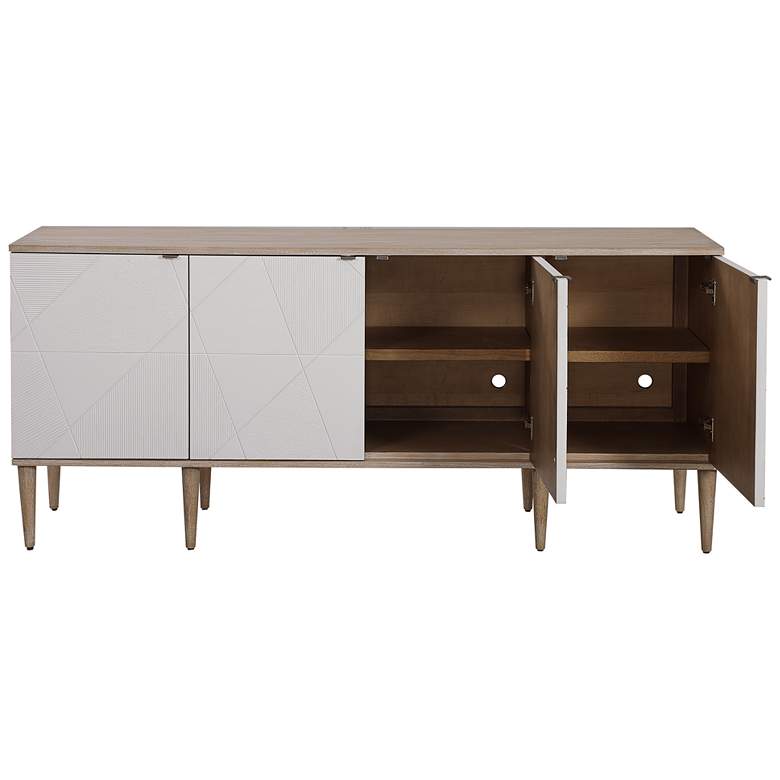Image 5 Tightrope 72" Wide 4-Door White and Natural Wood Cabinet more views