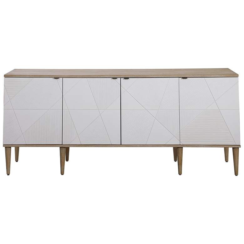 Image 7 Tightrope 72" Wide 4-Door White and Natural Wood Cabinet more views
