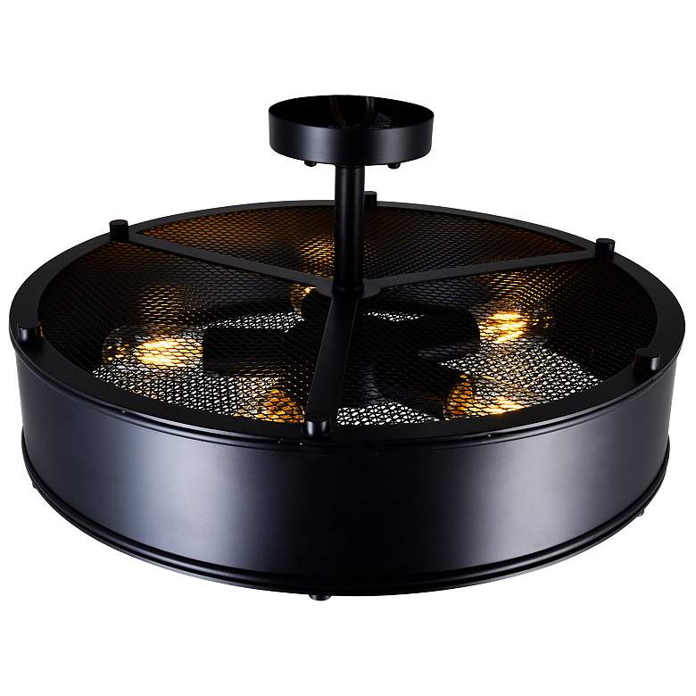 Image 3 Tigris 5 Light Drum Shade Flush Mount With Black Finish more views