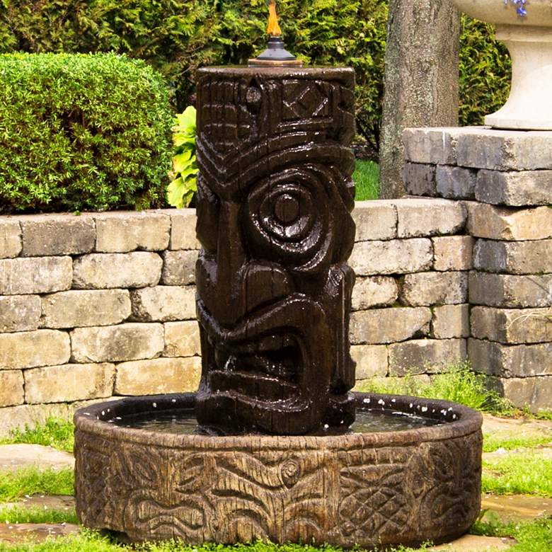 Tiki Column 44&quot; High Relic Lava Outdoor Fountain
