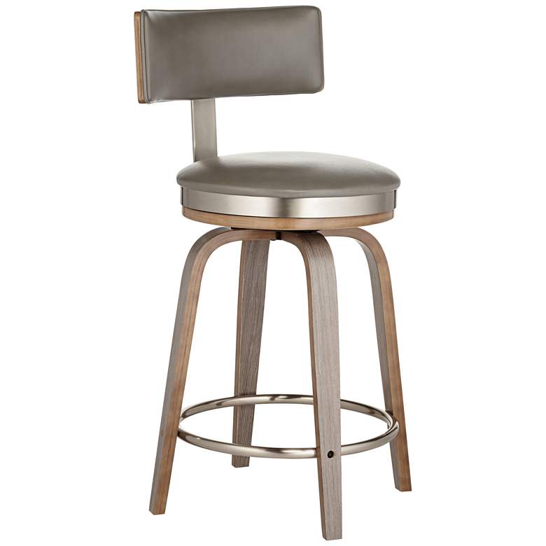 Image 3 Tilden 26" High Wood and Gray Leather Swivel Seat Counter Stool