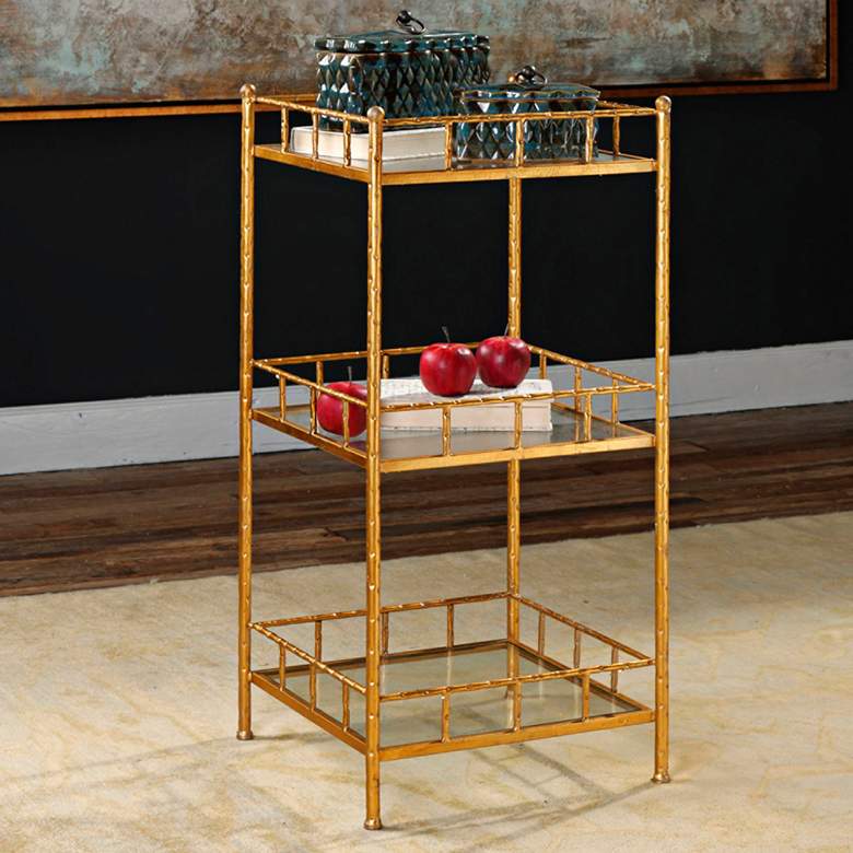 Image 1 Tilly 35 3/4 inch High 3-Tier Gold Leaf and Glass Accent Shelf