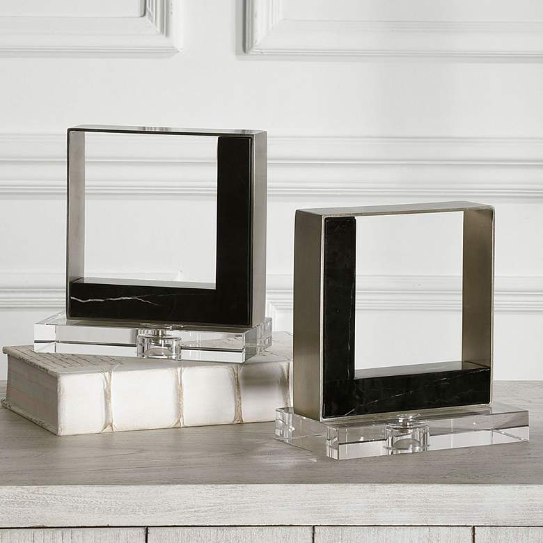 Image 1 Tilman Brushed Nickel Black Marble Bookends Set of 2