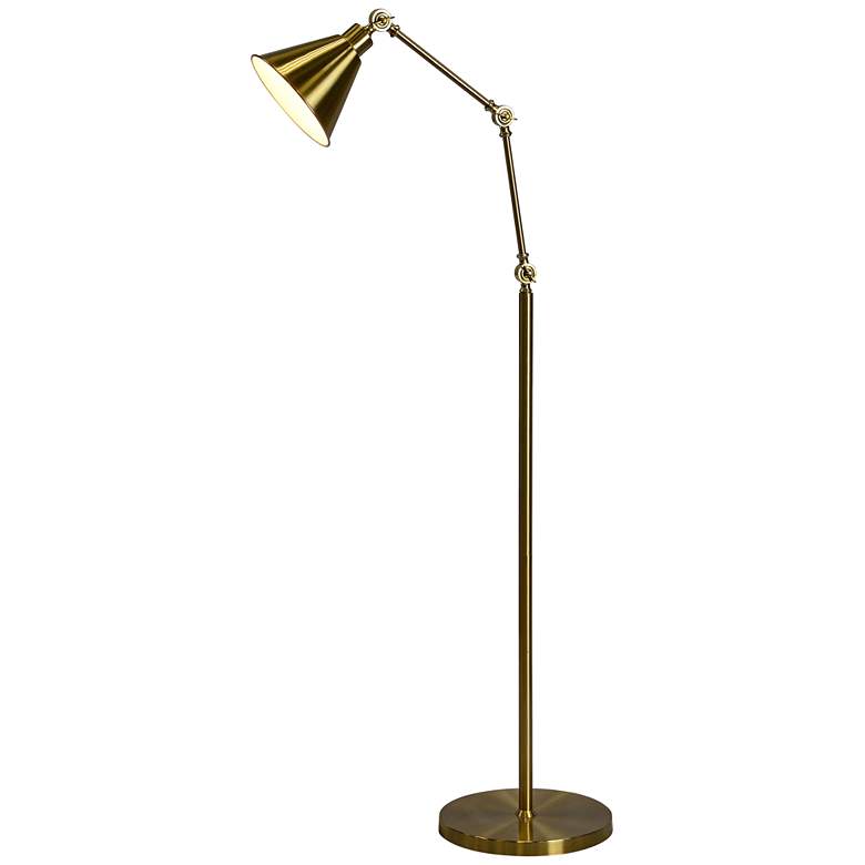 Image 1 Tim Adjustable Height Antique Brass Metal Arm Floor Lamp