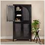 3_Timan 36" Wide Black Mango Wood and Cane Curio Cabinet more views