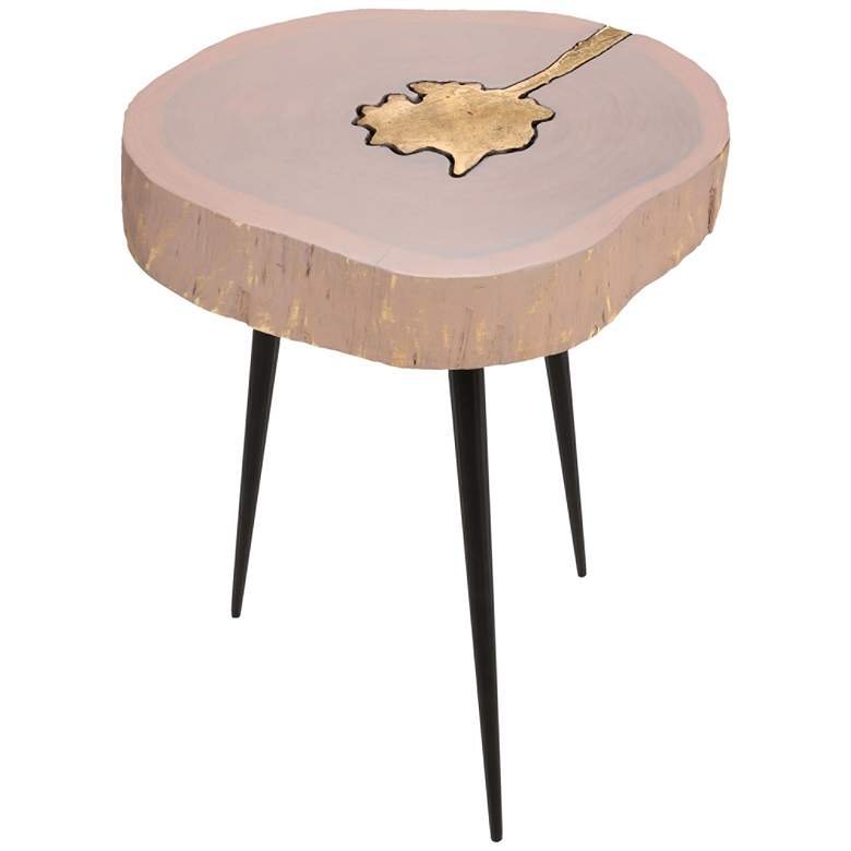 Image 1 Timber 12 inch Wide Pink and Brass Wooden Side Table