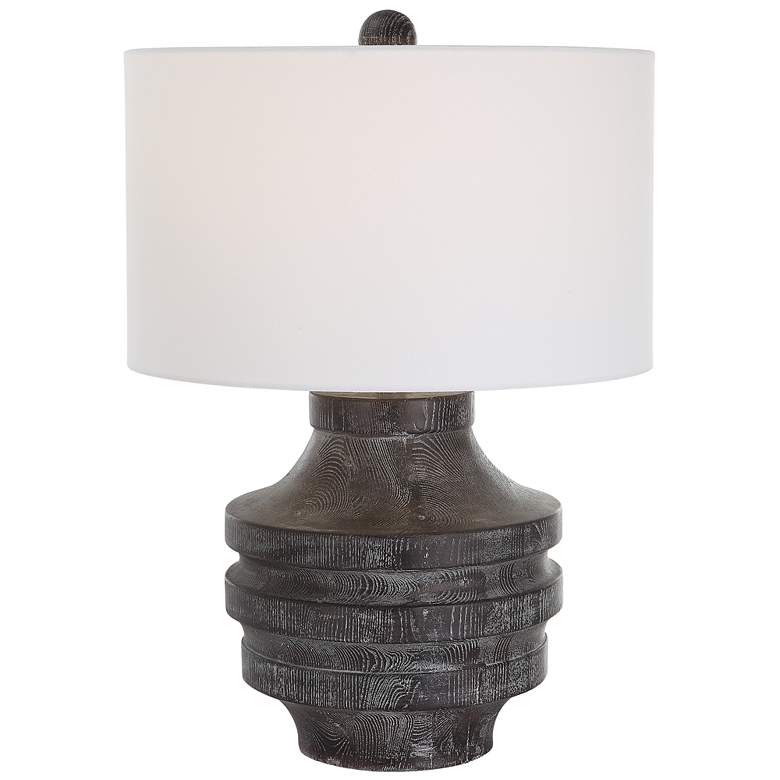 Image 1 Timber Black Stain Faux Wood Grain Accent Table Lamp