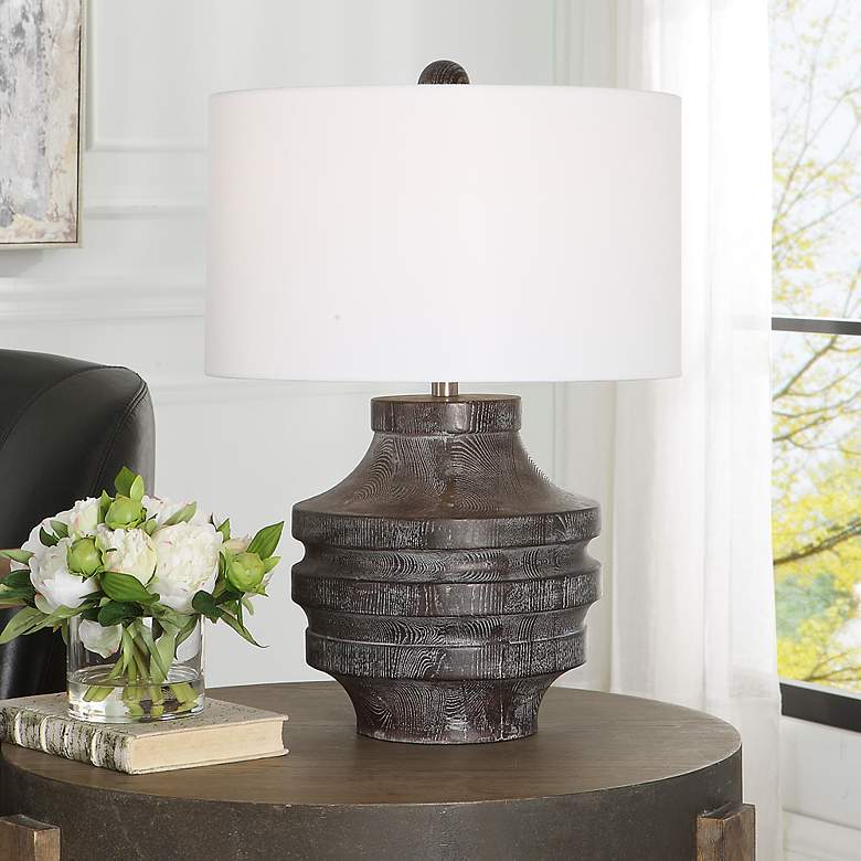 Image 1 Timber Black Stain Faux Wood Grain Accent Table Lamp