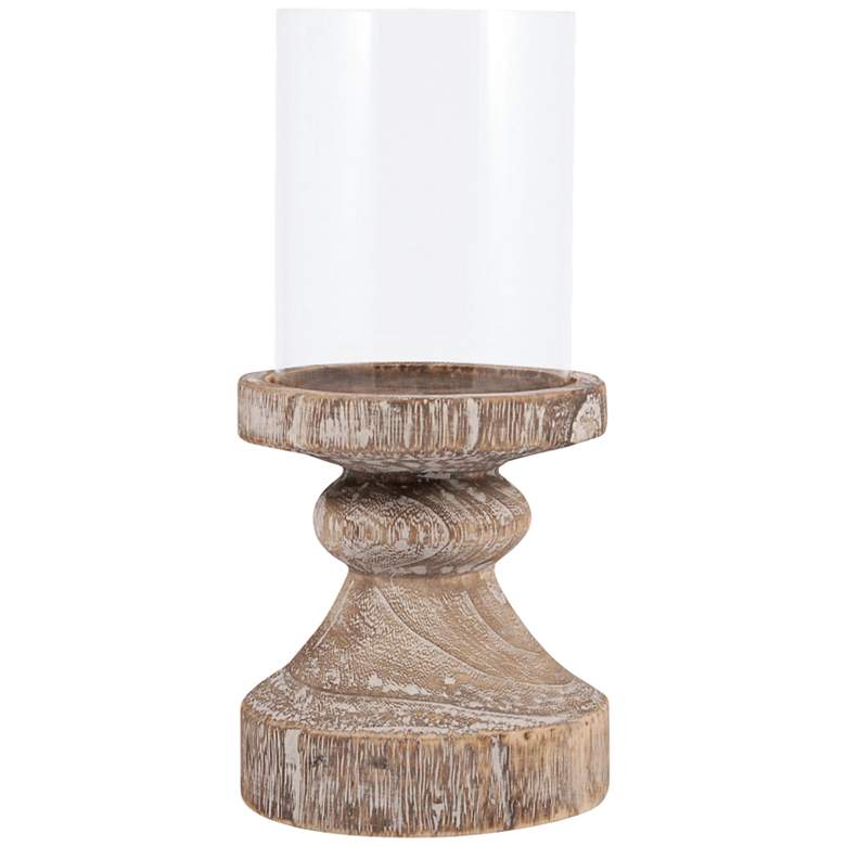 Image 1 Timberline Small Ash Wood Clear Glass Pillar Candle Holder