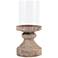 Timberline Small Ash Wood Clear Glass Pillar Candle Holder