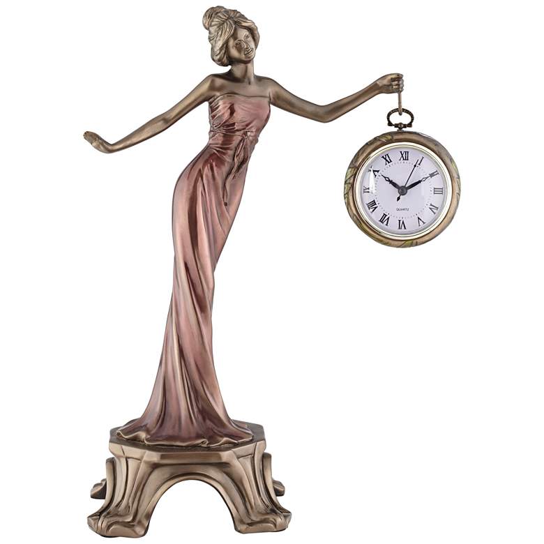 Image 2 Time Figurine with Clock 17 1/2 inch Statue