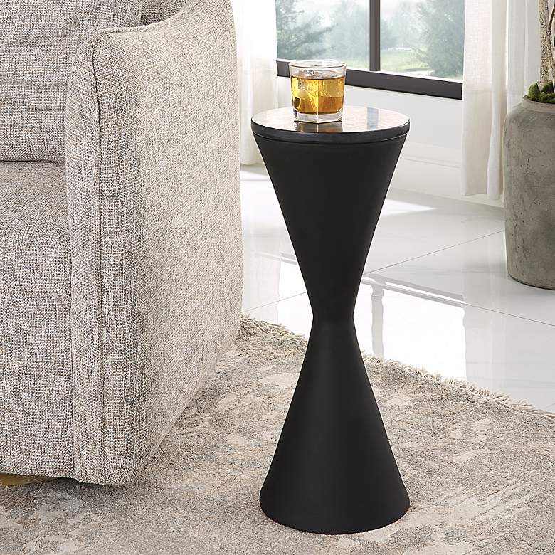 Image 2 Time's Up 9"W Textured Matte Black Hourglass Drink Table