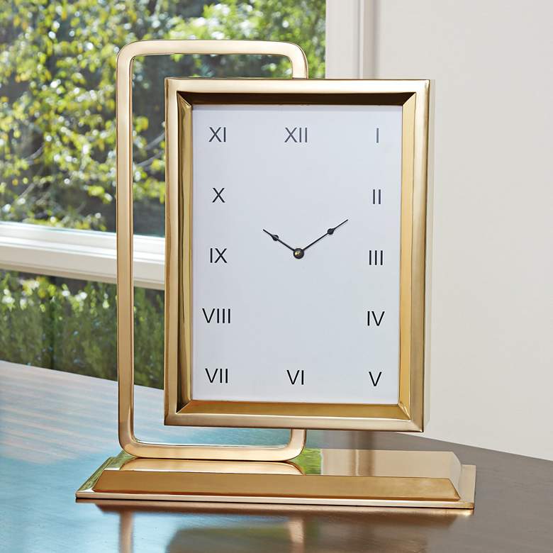 Image 1 Time to Reflect 18 1/2 inch High Brass Swivel Clock with Mirror
