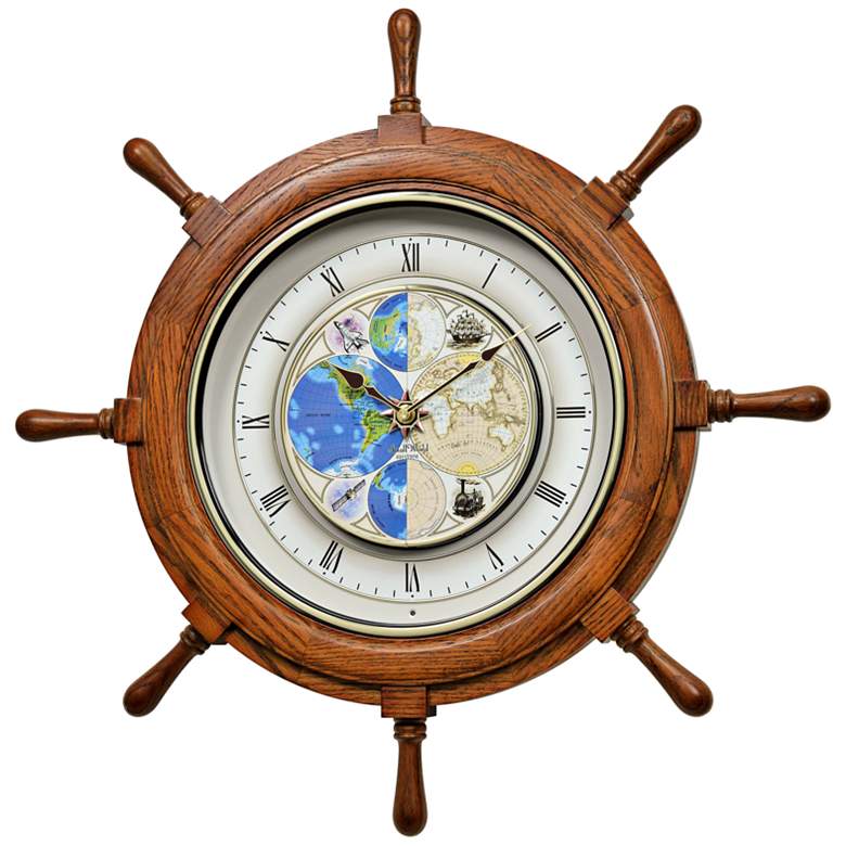 Image 1 Time Trip 25 inch Ships Wheel Musical Motion Wall Clock