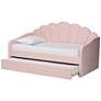 Timila Light Pink Velvet Fabric Full Size Daybed w/ Trundle