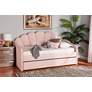 Timila Light Pink Velvet Fabric Full Size Daybed w/ Trundle