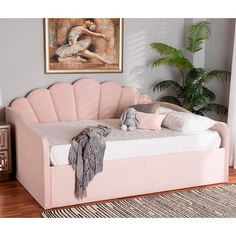 Image 1 Timila Light Pink Velvet Fabric Queen Size Daybed