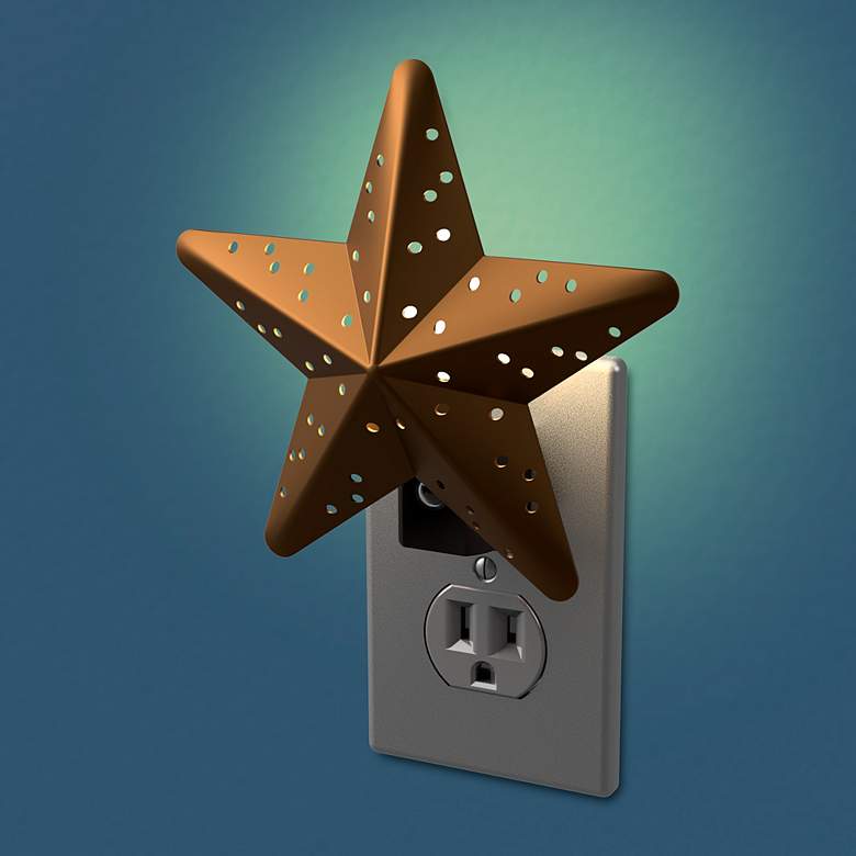 Image 2 Tin 3 1/4" High Bronze Dusk to Dawn Star Night Light more views