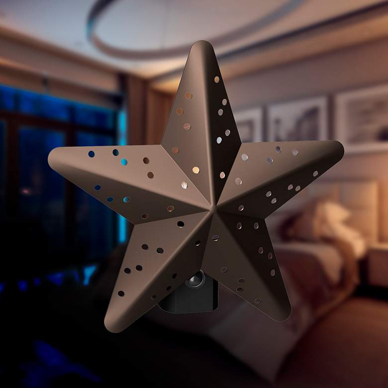 Image 3 Tin 3 1/4" High Bronze Dusk to Dawn Star Night Light more views