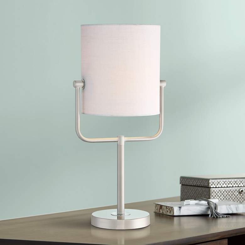 Image 1 Tina Brushed Nickel Finish and White Shade Modern Accent Table Lamp