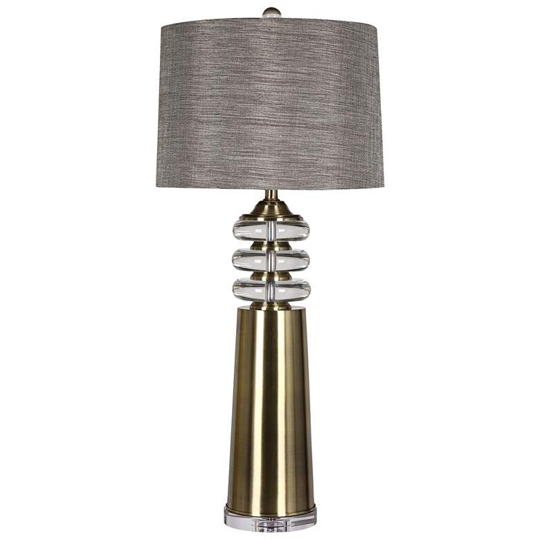 Image 1 Tinley Brass Table Lamp with Gray Fabric Shade