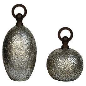 Image1 of Tinsdale 17 3/4" High Antique Silver Vases - Set of 2