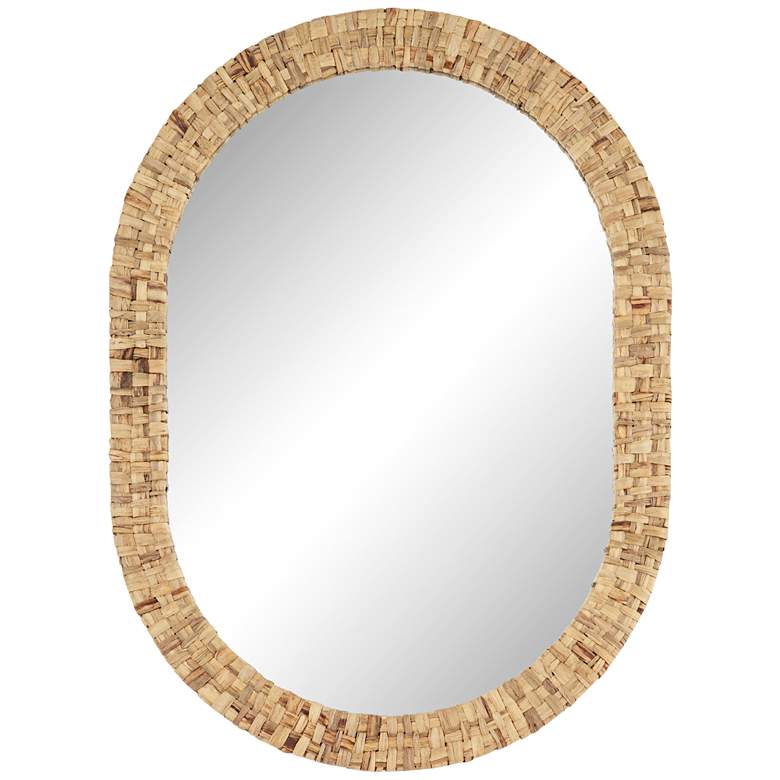 Image 2 Tioga Natural Woven Rattan 26 1/2"x36" Oval Wall Mirror
