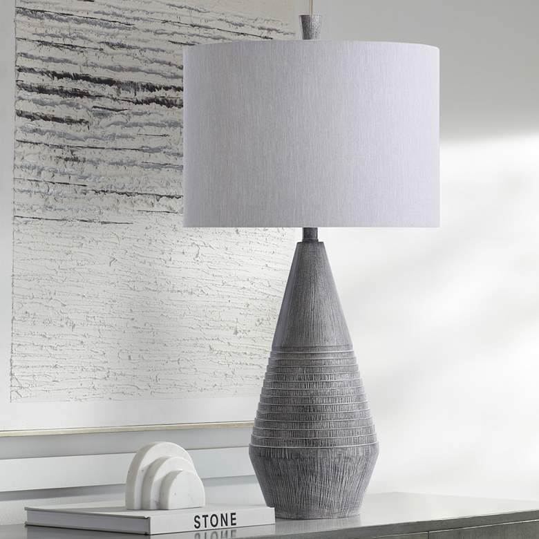 Image 1 Tipton Farmhouse 31" Modern Gray Faux Wood Vase Table Lamp