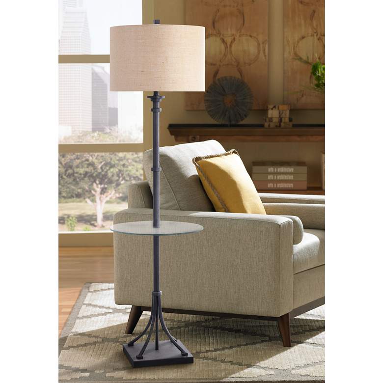 Image 1 Tipton Farmhouse 61" Bronze Steel Floor Lamp with Tray Table
