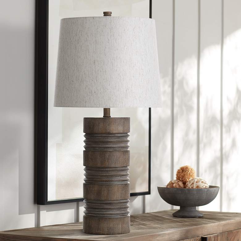 Image 1 Tipton Roanoke Dark Brown Faux Wood Column Table Lamp