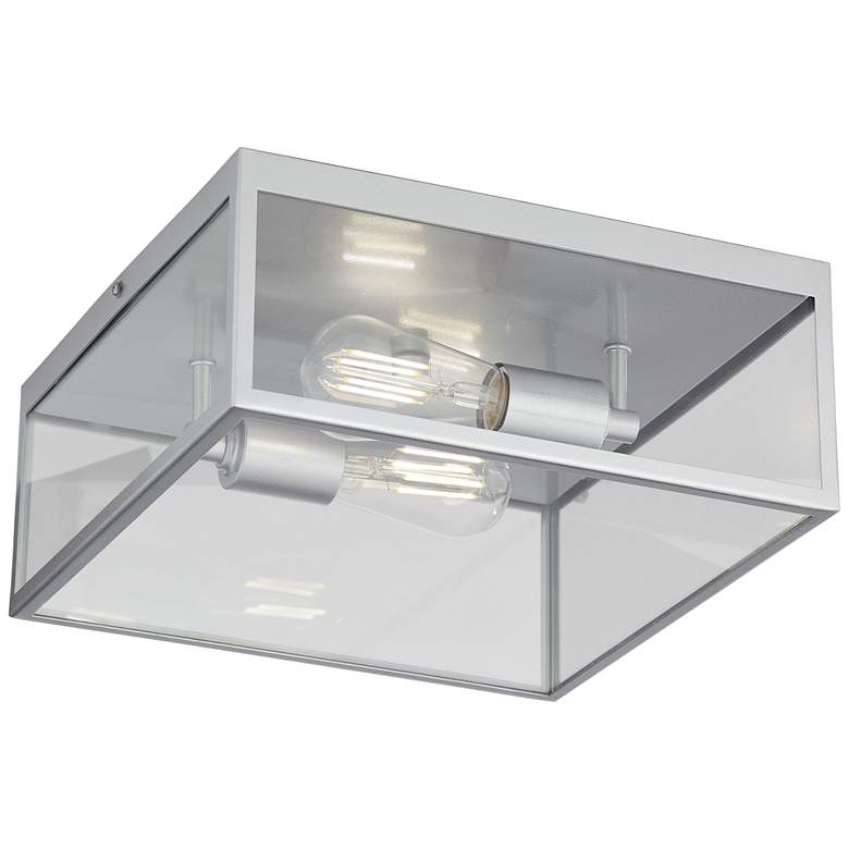 Image 2 Titan 12" Wide Matte Silver Square Indoor-Outdoor Ceiling Light
