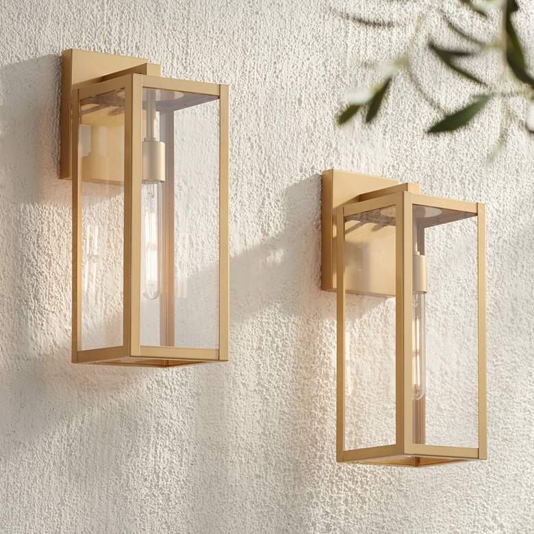 Image 1 Titan 17" High Soft Gold Clear Glass Outdoor Wall Light Set of 2