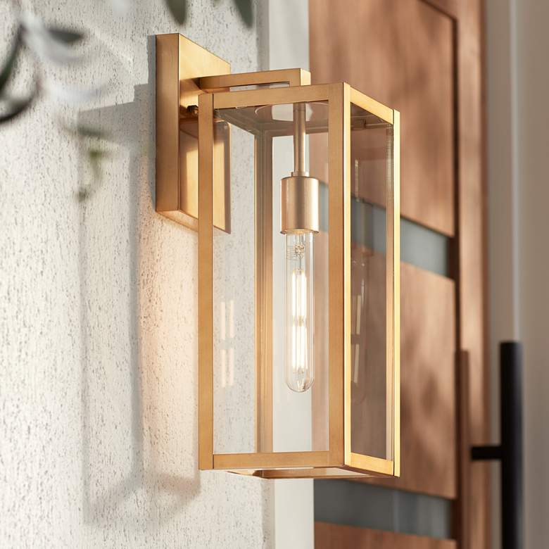 Image 7 Titan 17" High Soft Gold Clear Glass Outdoor Wall Light Set of 2 more views