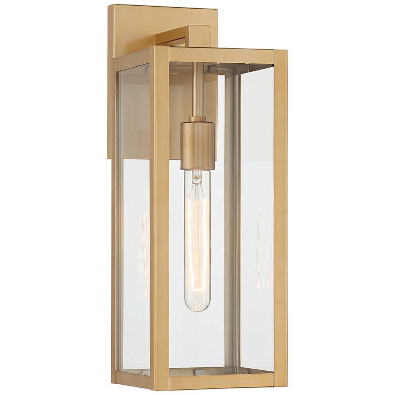 Image 2 Titan 17 inch High Soft Gold Clear Glass Outdoor Wall Light