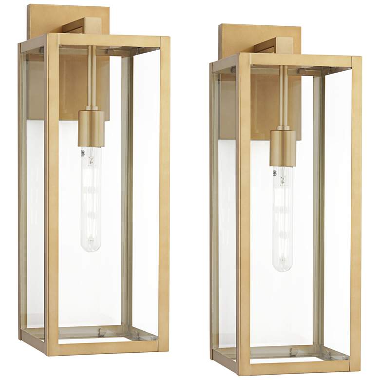 Image 2 Titan 20 1/4" High Soft Gold Clear Glass Outdoor Wall Light Set of 2