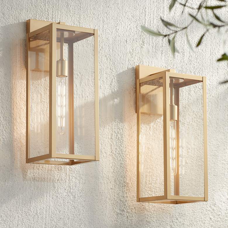 Image 1 Titan 20 1/4" High Soft Gold Clear Glass Outdoor Wall Light Set of 2