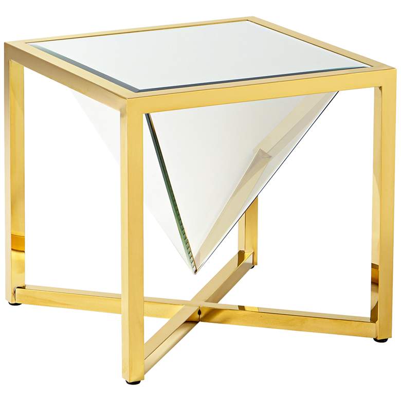 Image 1 Titan Sculptural Mirror-Glass Brass Square Side Table