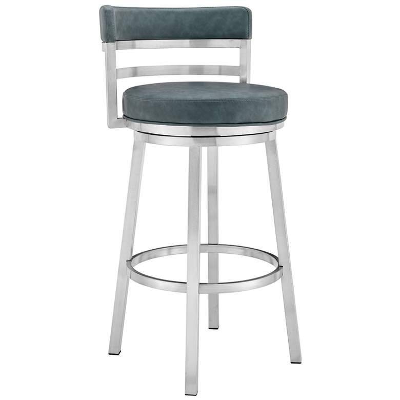 Image 1 Titana 26 in. Swivel Barstool in Stainless Steel Finish, Blue Faux Leather