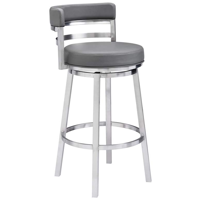 Image 1 Titana 26 in. Swivel Barstool in Stainless Steel Finish, Gray Faux Leather