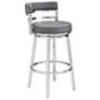 Titana 26 in. Swivel Barstool in Stainless Steel Finish, Gray Faux Leather